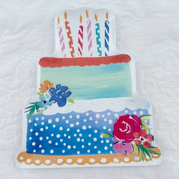 Pioneer Woman Melamine Tray LOT Birthday Cake Teal Floral Platter Set EUC! - Picture 2 of 4